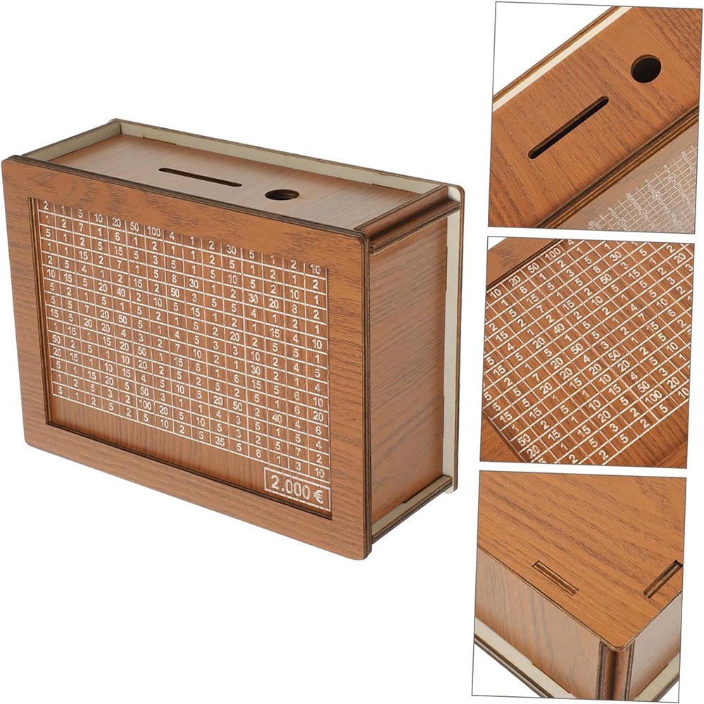 Large Capacity Wooden Piggy Bank Cash Box with Counter - Suitable for EURO_7