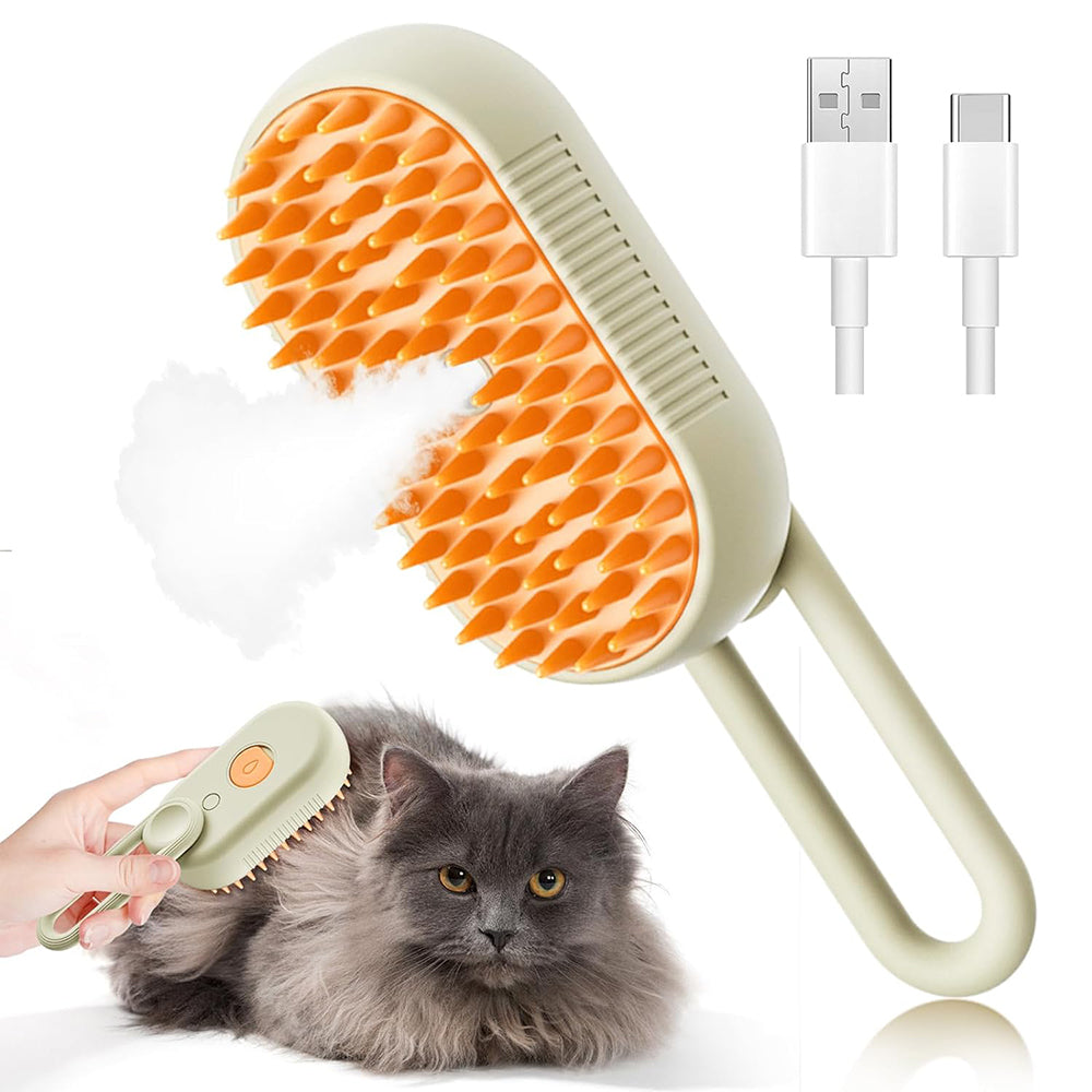 Self-Cleaning Hair Removal Cat Steamy Brush with Massage Function - USB Rechargeable_0