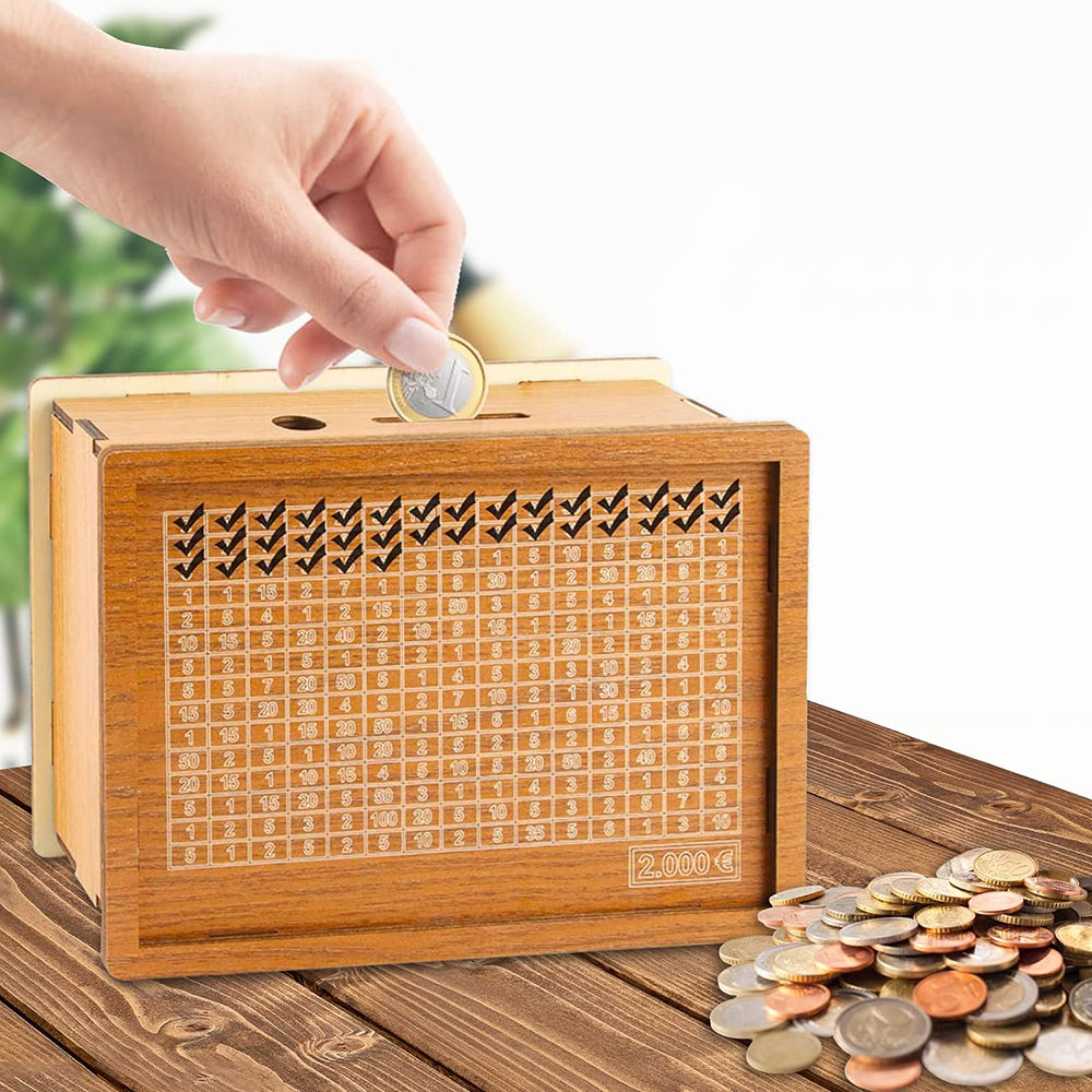 Large Capacity Wooden Piggy Bank Cash Box with Counter - Suitable for EURO_6