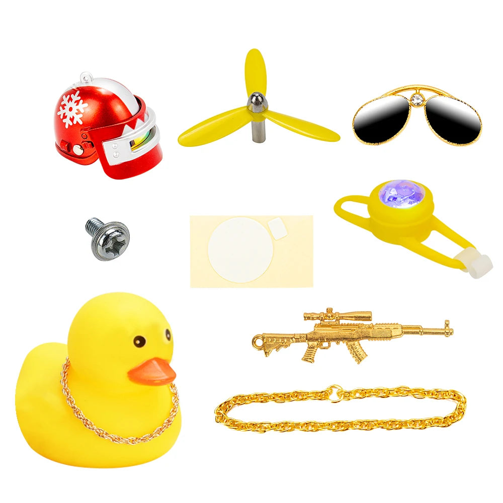 Cool Armed Duck In The Car Interior Decoration Yellow Duck with Helmet for Bike Motor with Strobe Light Car Accessories Interior