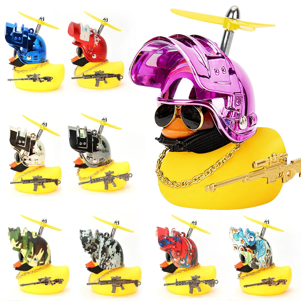 Cool Armed Duck In The Car Interior Decoration Yellow Duck with Helmet for Bike Motor with Strobe Light Car Accessories Interior