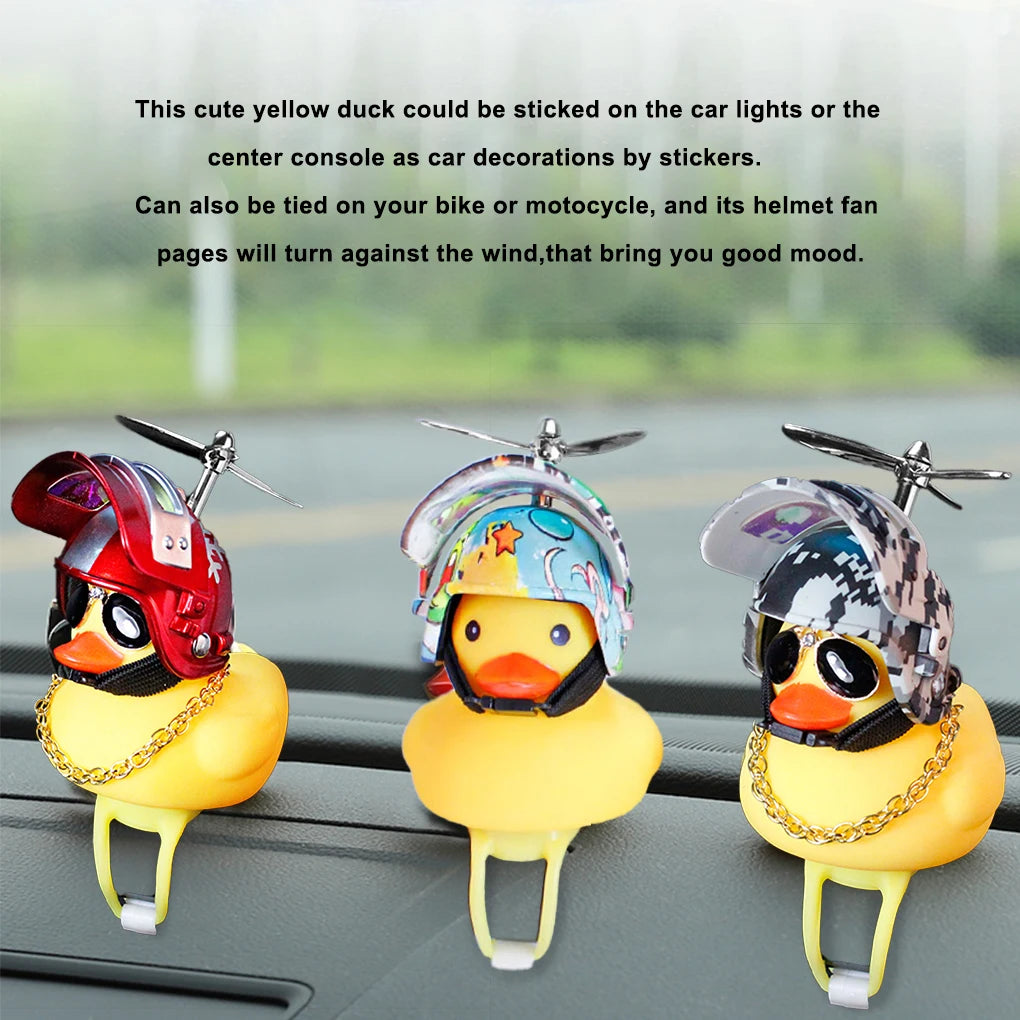 Car Decoration Yellow Duck with Helmet Interior Ornament Bike Rearview Mirror Decoration  Blue Stone