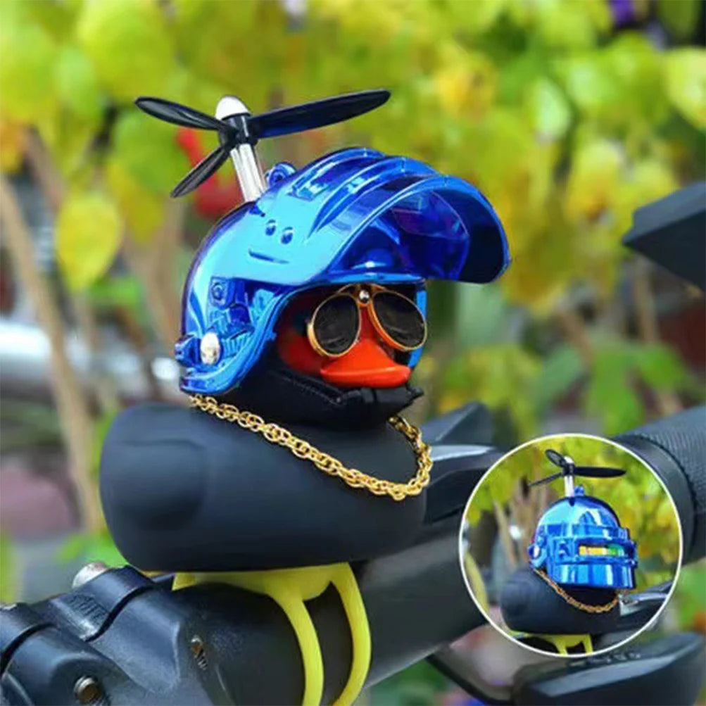 Rubber Duck Black Bicycle Decorations Car Dashboard Ornaments with Propeller Helmet Glasses and Gold Chain Bike Accessories