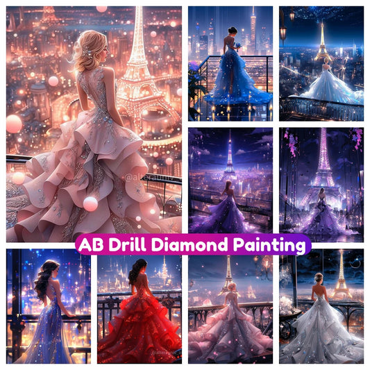 AB Diamond Painting Futuristic Paris and Elegant Princess Night scene 5D DIY Cross Stitch Kit Mosaic Embroidery Home Decor Gift