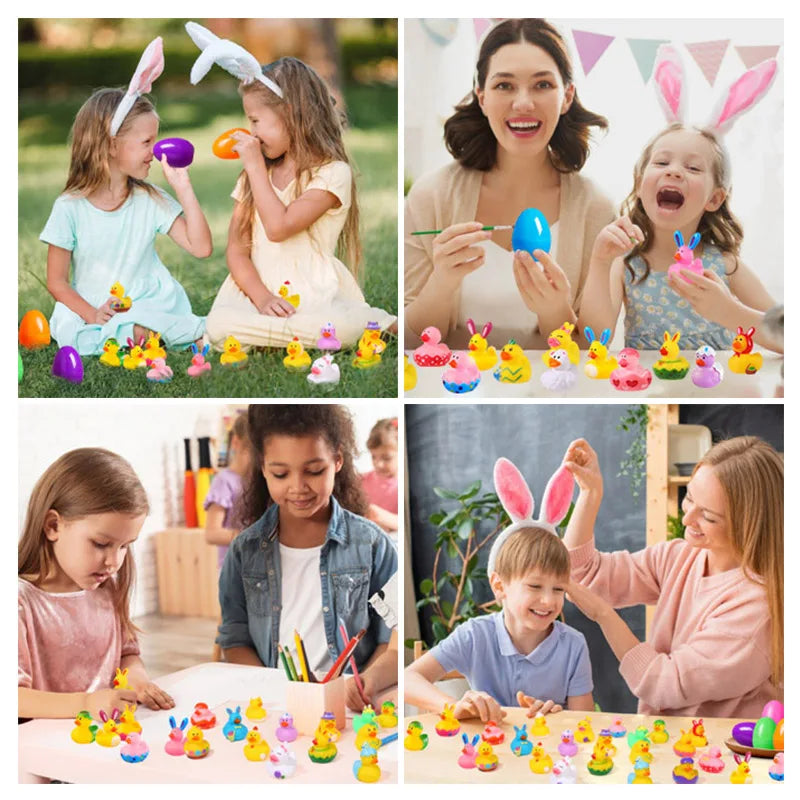 24 Pcs Easter Rubber Ducks Mini Bathtub Duckies Filled Easter Eggs with Rubber Duck Duckies Basket Stuffers Party Favors
