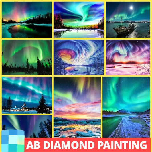 5D DIY AB Northern Lights Diamond Embroidery Rhinestone Paintings Aurora Borealis Scenery Night Décor Art Hanging Pictures Gift