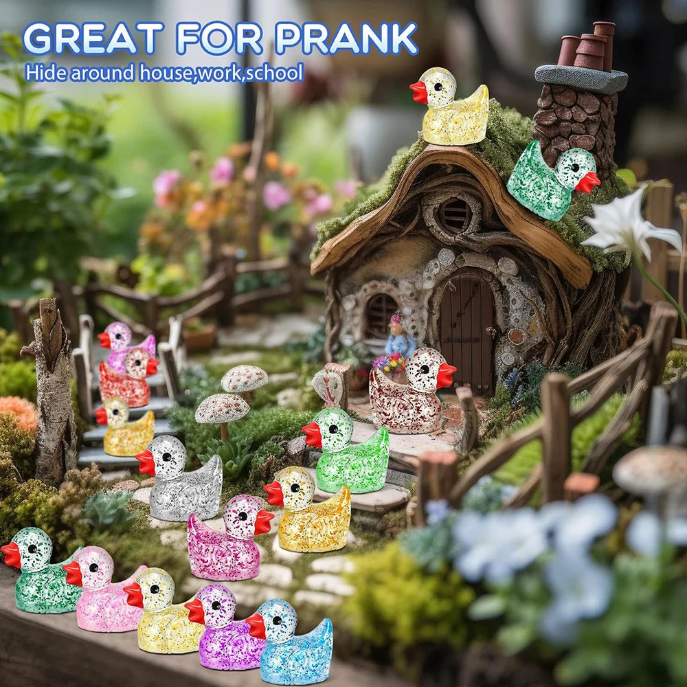 120Pcs Mini Resin Ducks Glitter Miniature Figure Tiny Duck for DIY Garden Aquarium Dollhouse Ornament Home Birthday Party School
