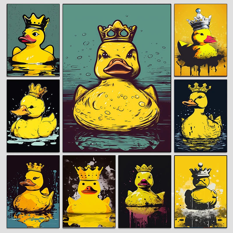 Funny Crown Rubber Duck Poster Canvas Painting Prints Wall Art Pictures for Living Room Kids Home Decor Gift No Frame Cuadros