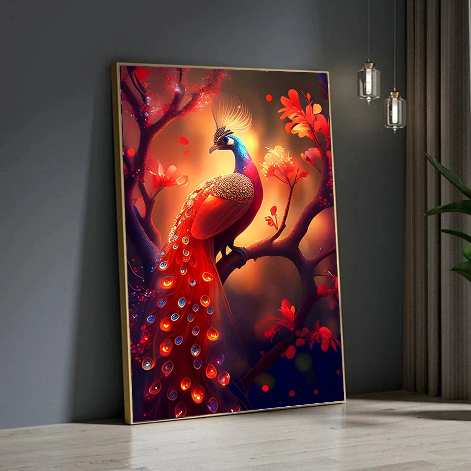 5D Diamond Painting New Golden Red Peacock Cross Stitch Animal Diamond Embroidery  Mosaic Rhinestone Pictures Home Decor A134