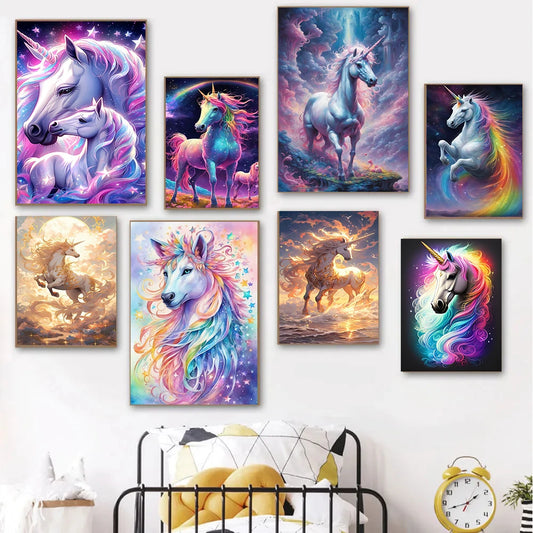 Lucky Unicorn 5D DIY Diamond Painting Colorful Wall Decor Art Full Drills Mosaic Embroidery Cross Stitch Poster Home Decor