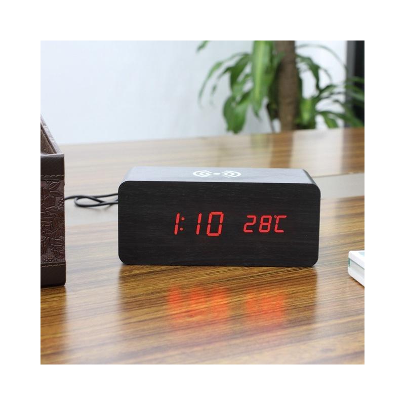 Dual Powered Wooden Wireless Qi Charging LED Alarm Clock- Battery/USB Powered_6