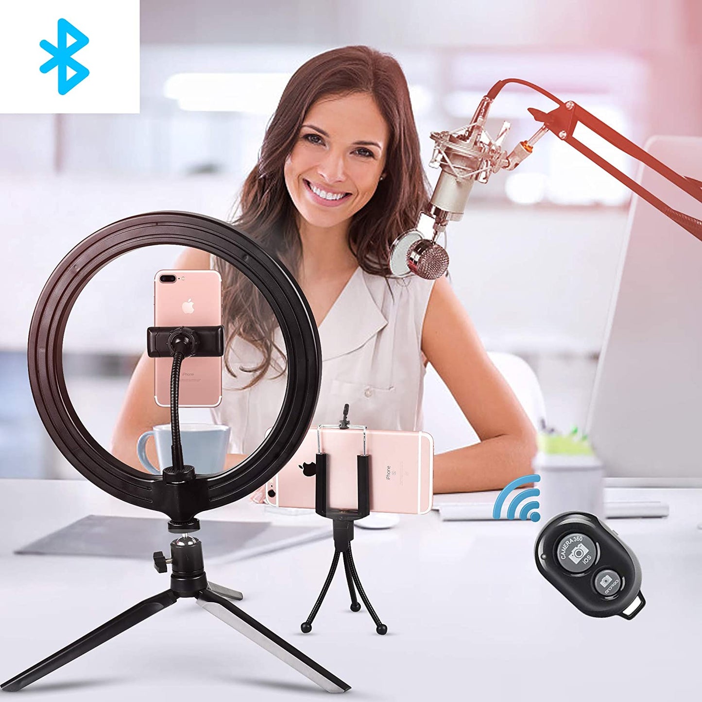 10inch LED Desktop Selfie Ring Light with 3 Modes- Battery Operated_2