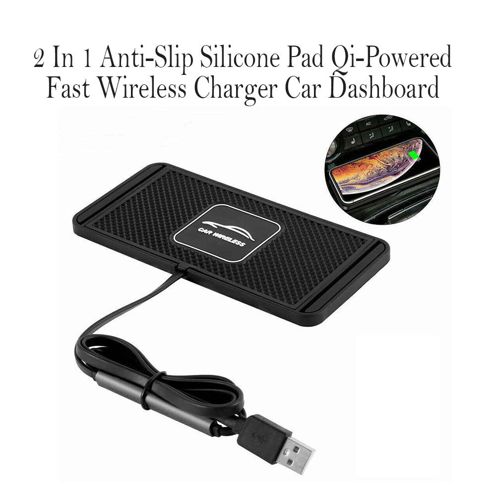 2 In 1 Anti-Slip Silicone Pad Qi-Powered Fast Wireless Charger Car Dashboard_3