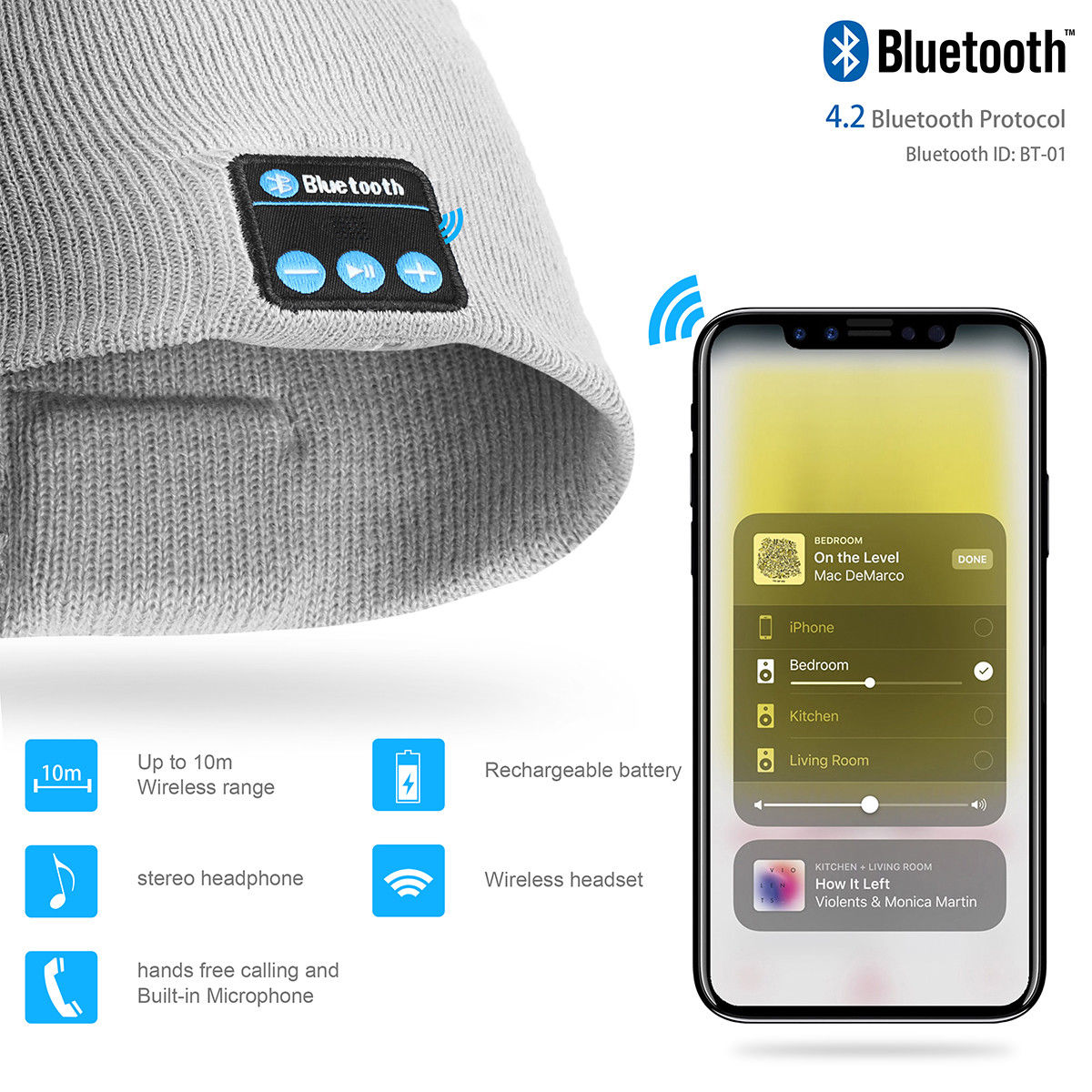 Bluetooth Music Knitted Hat with LED Lamp Cap- USB Charging_8