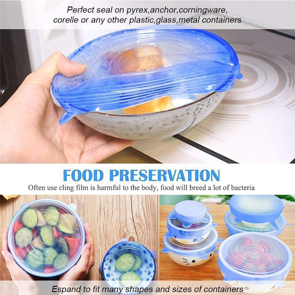 6 Pcs Reusable Universal Silicon Stretch Bowl Lids Kitchen Wrap Silicone Food Wrap Bowl Lid Kitchen Tools_16