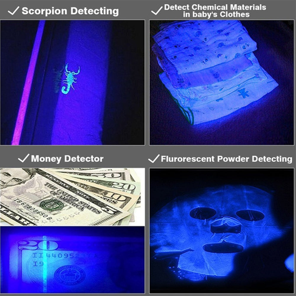 Mini LED Zoomable UV Flashlight Ultraviolet Flashlight Black Light Fake Bill and Urine Stain Detector- Battery Operated_7