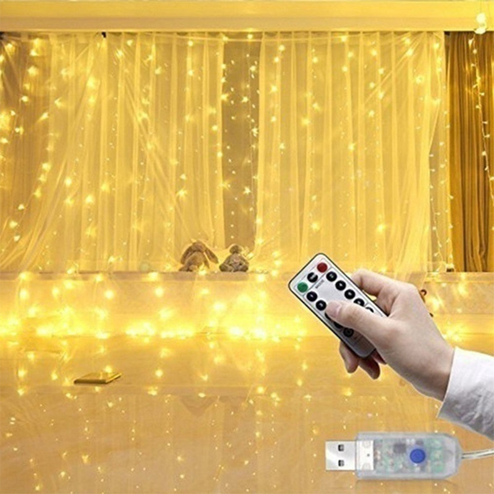 USB Powered Remote Controlled LED Light Curtain with Hook- White, Warm White, and Colorful_1