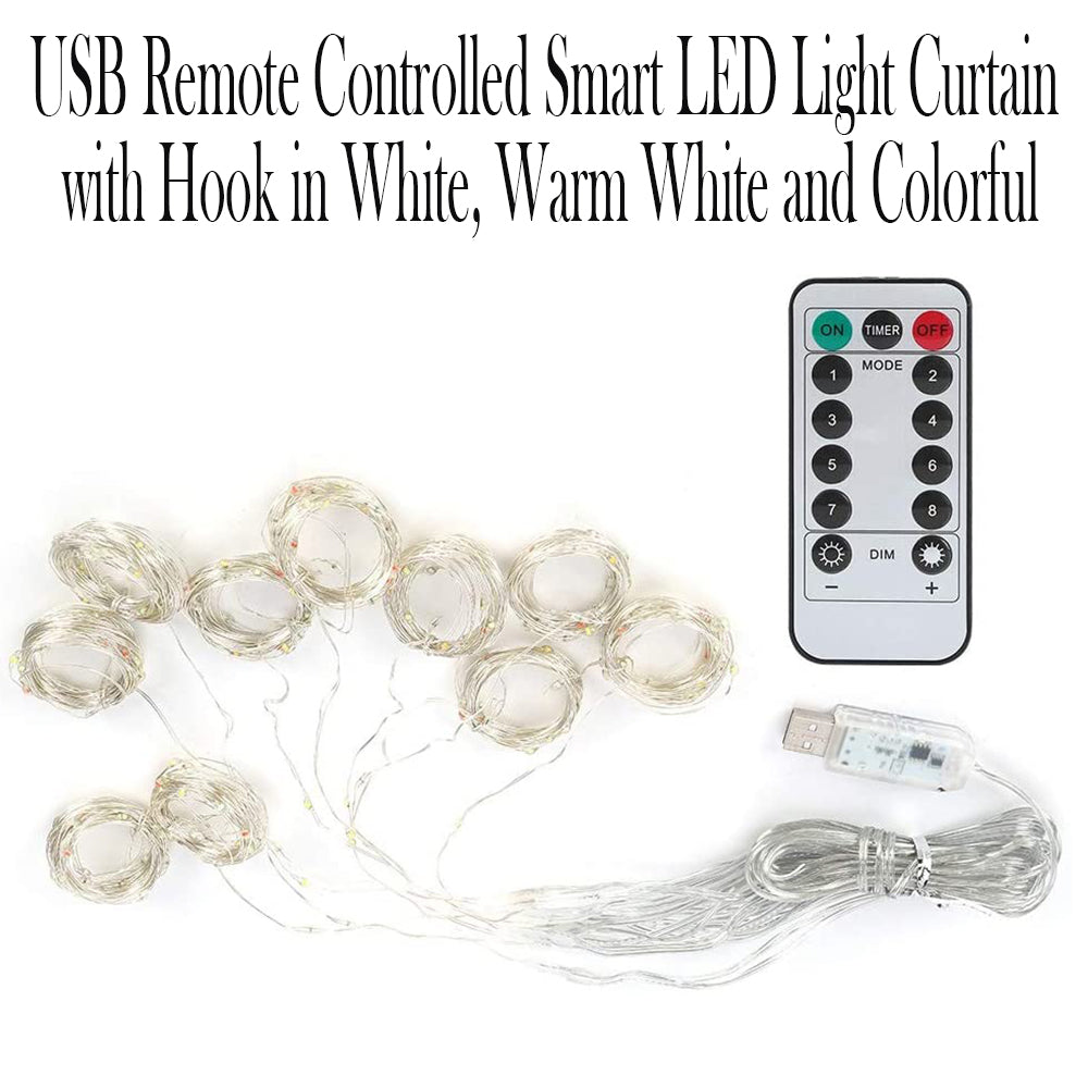 USB Powered Remote Controlled LED Light Curtain with Hook- White, Warm White, and Colorful_4