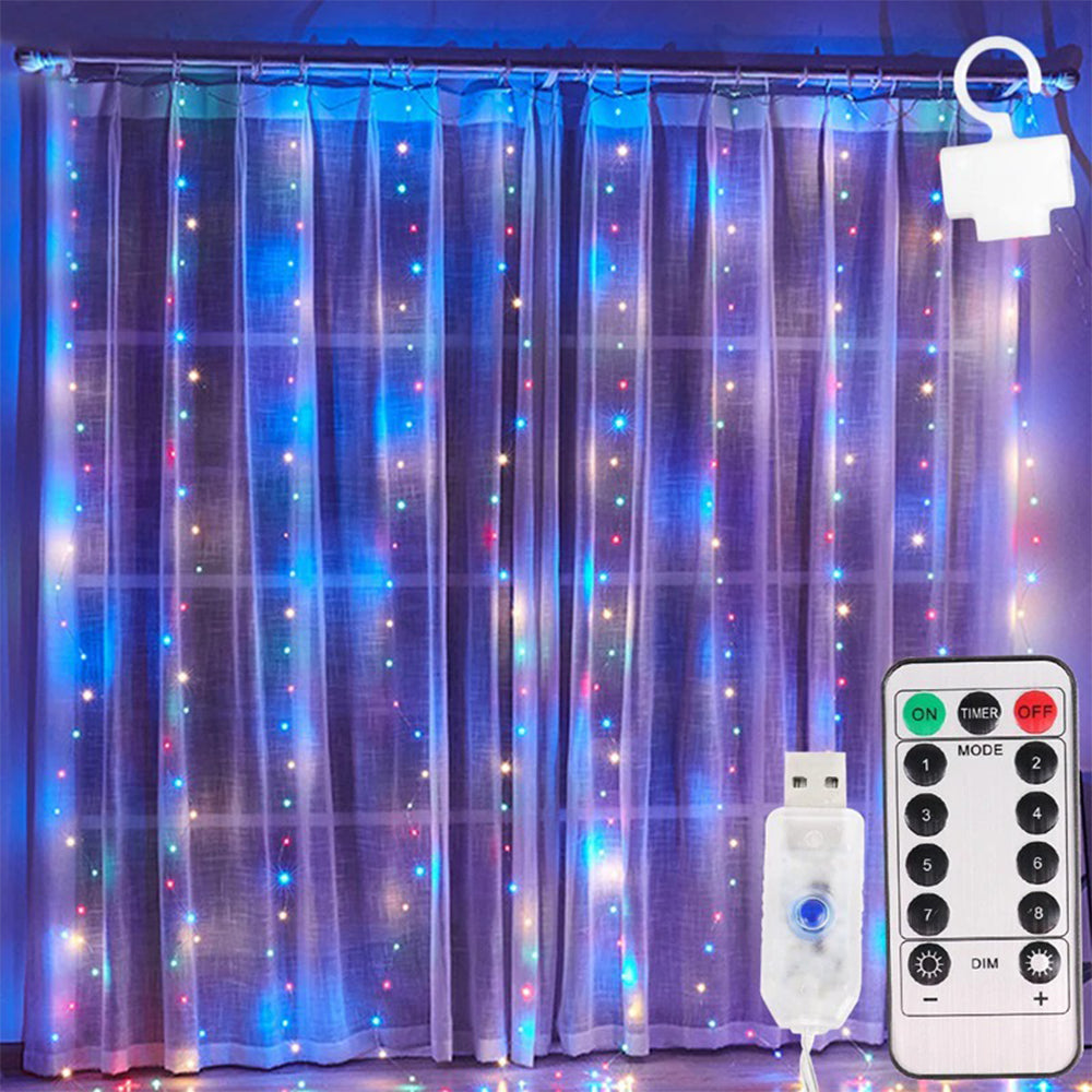 USB Powered Remote Controlled LED Light Curtain with Hook- White, Warm White, and Colorful_14
