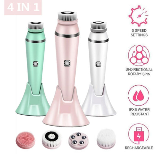 4 IN 1 Electric Face Deep Cleansing Brush Spin Pore Cleaner Face Wash Machine- USB Charging_0