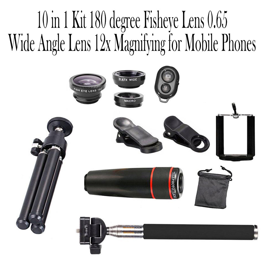 10 in 1 Kit 180 degree Fisheye Lens 0.65 Wide Angle Lens 12x Magnifying for Mobile Phones_3