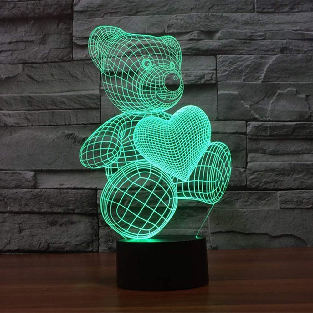 3D Acrylic Teddy Bear 7 Color Bedside Table Light- USB Powered_1