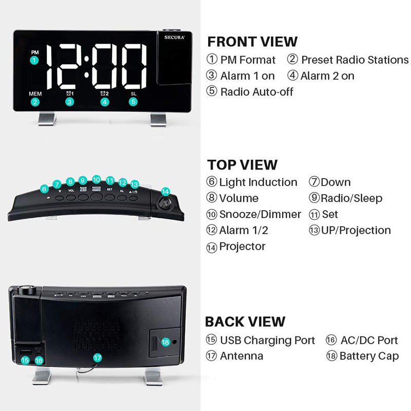 Projector FM Radio LED Display Alarm Clock- Battery Operated_6