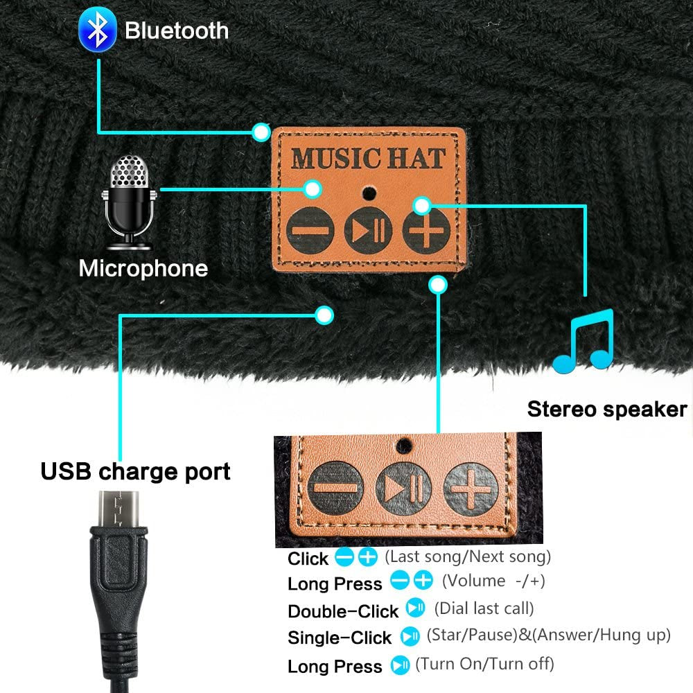 Wireless Bluetooth Musical Knitted Wearable Washable Hat- USB Charging_6
