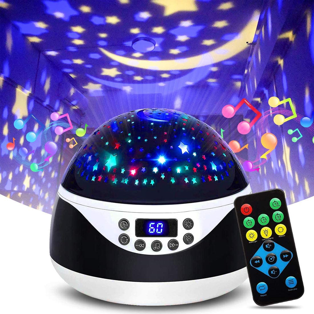 USB Plugged-in, Battery Powered Rotating Projector Night Light with Music_4