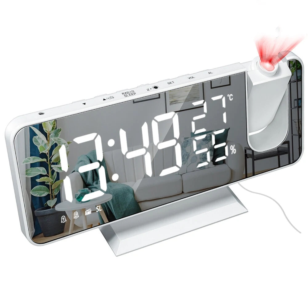 LED Big Screen Mirror Alarm Clock with Projection Display- USB Plugged in_1