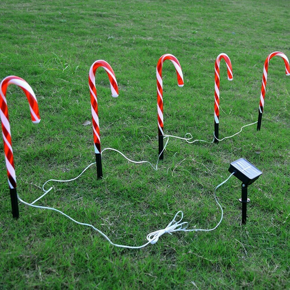 Solar Powered Christmas Candy Cane Pathway Lights Markers_2