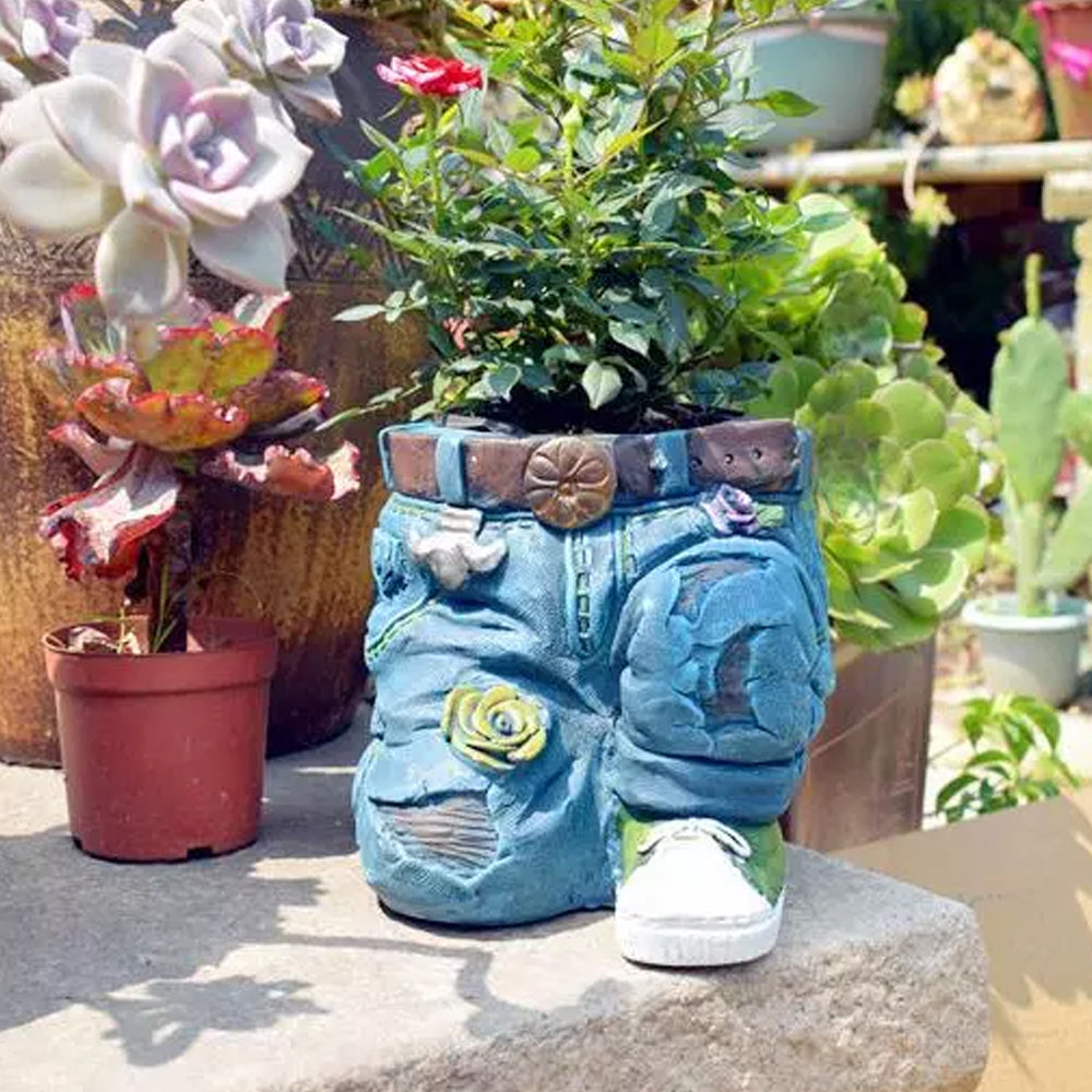 Denim Jeans Resin Outdoor Garden Flower Pot_3