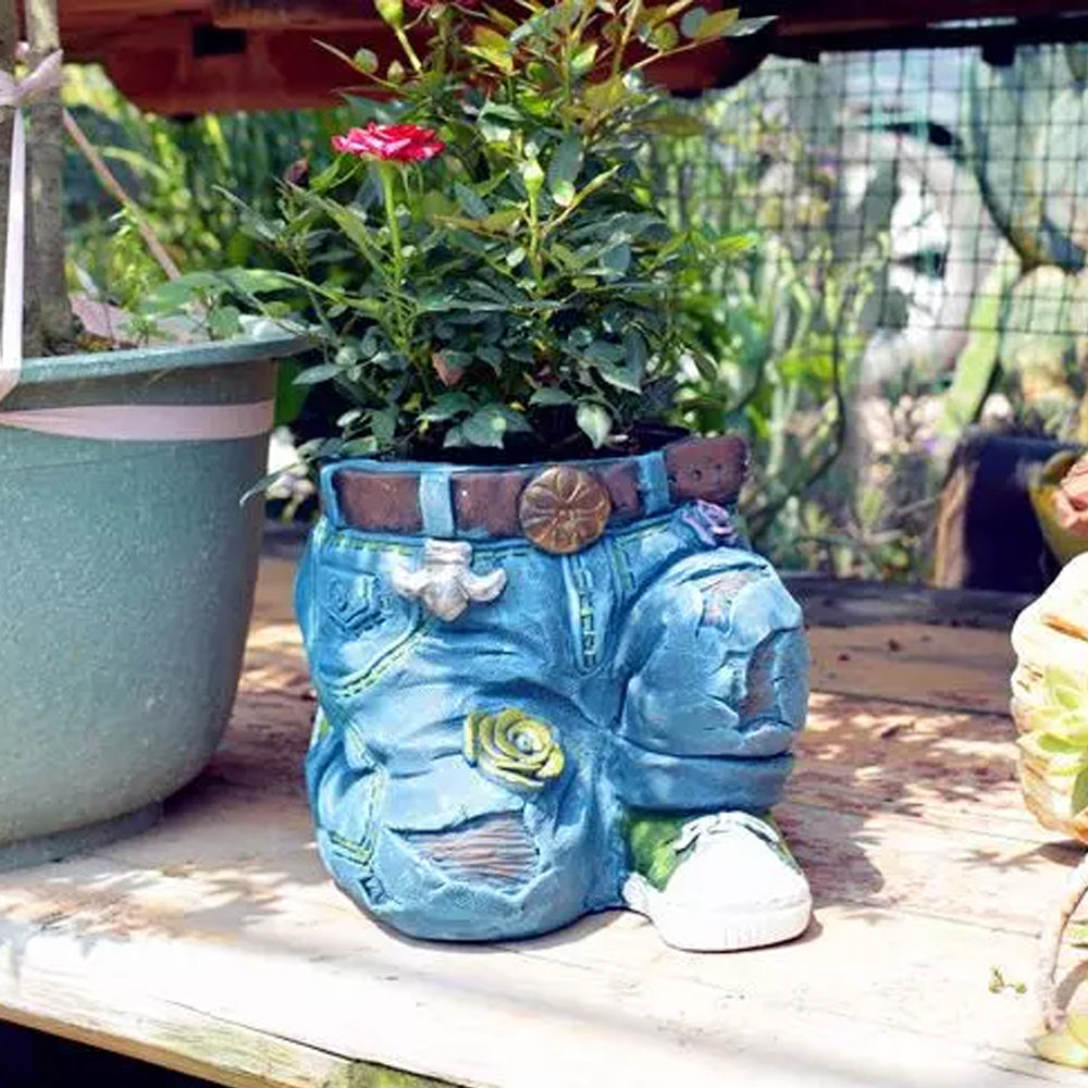Denim Jeans Resin Outdoor Garden Flower Pot_6