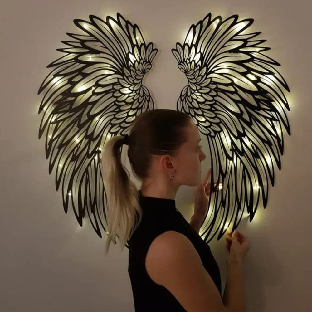 Angel Wings Metal Wall Decor with LED Light -Battery Powered_4