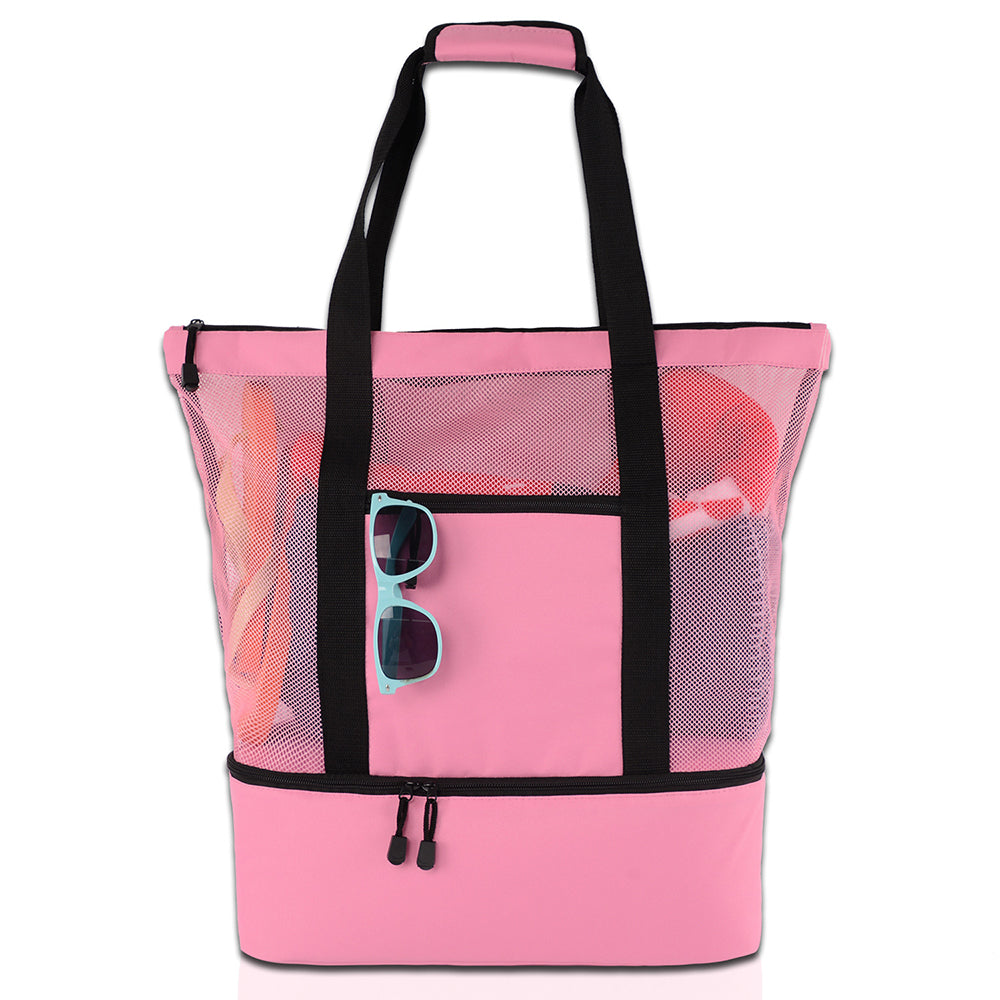 2 IN 1Mesh Beach Tote Bag with Insulated Cooler_1