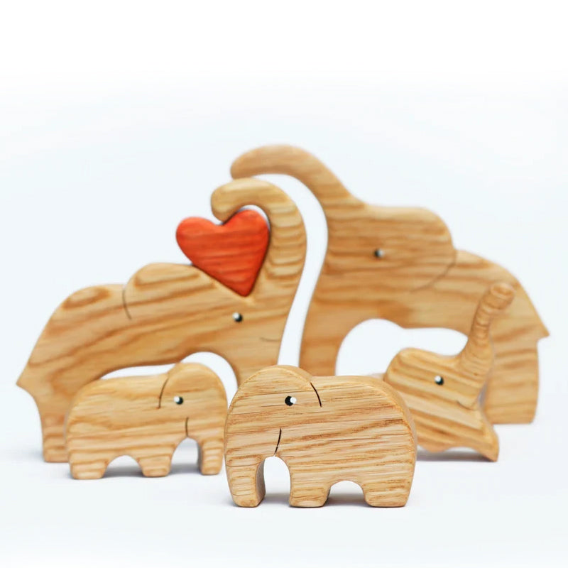 Wooden Elephant Family Stackable Figurine Composite Ornament_8