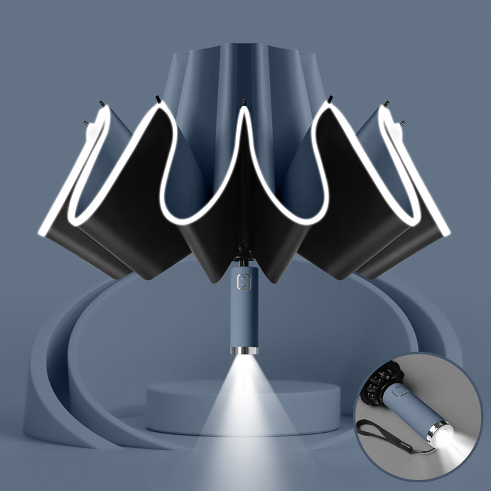 Reverse Folding UV Umbrella with LED Flashlight - Battery Powered_16