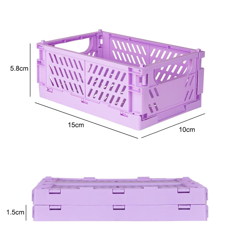 Pack of 3 Mini Folding Plastic Crates Storage Drawer Basket Organizers_2