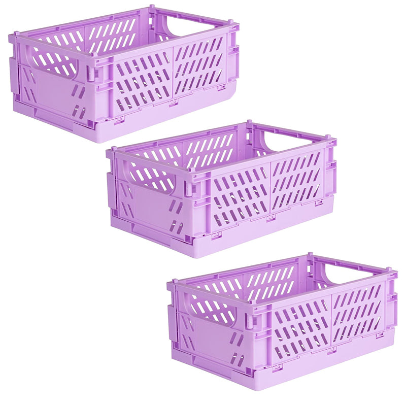 Pack of 3 Mini Folding Plastic Crates Storage Drawer Basket Organizers_14