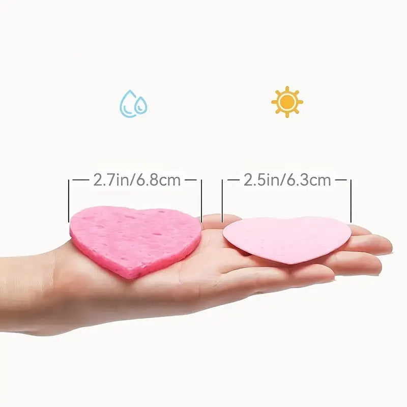 50 Pcs Heart Shaped Natural Cotton Compressed Facial Cleansing Sponge_8