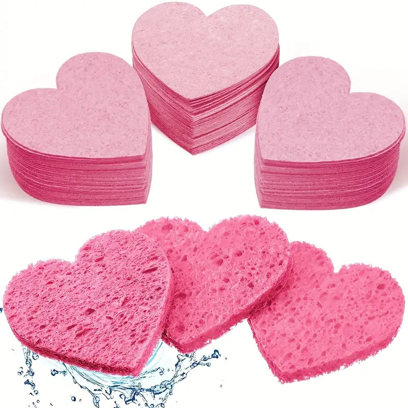 50 Pcs Heart Shaped Natural Cotton Compressed Facial Cleansing Sponge_3