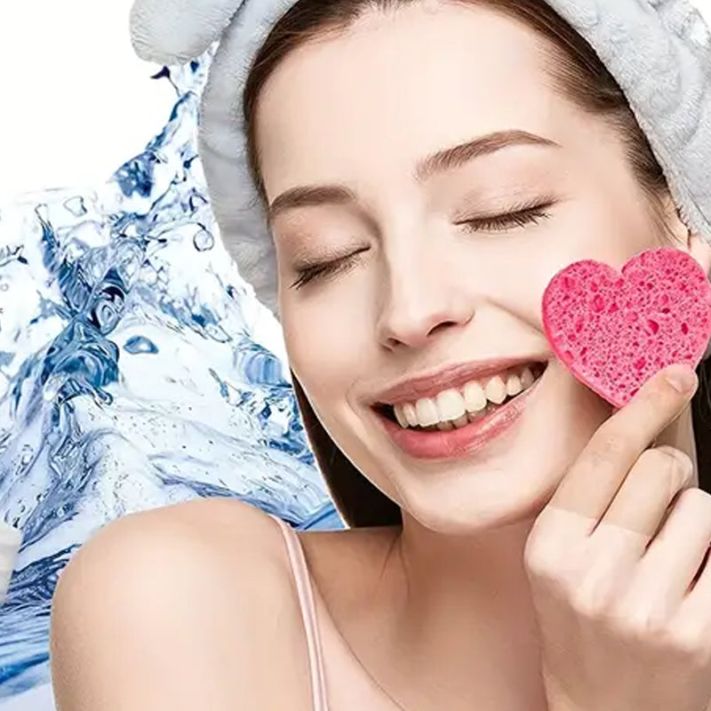 50 Pcs Heart Shaped Natural Cotton Compressed Facial Cleansing Sponge_0