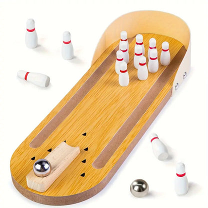 Interactive Toy Mini Bowling Set Tabletop Game - Wooden_1