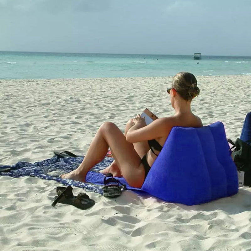 Waterproof Outdoor Inflatable Beach Pillow Triangle Cushion with Beach Mat_3