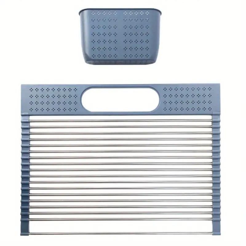 Roll-Up Over the Sink Stainless Steel Dish Drying Rack with Utensil Holder_12