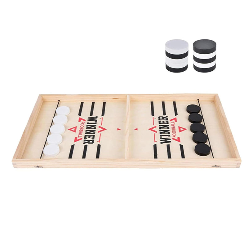 Natural Wood 2 Player Sling Puck Game Interactive Chess Toy Board_2