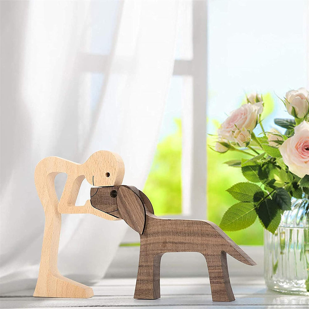 Hand-carved Wooden Puppy Family Sculpture Ornaments for Home Decor_8