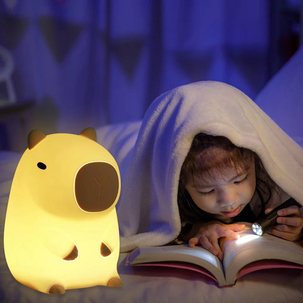 Novelty Cartoon Capybara Shaped Soft Silicone LED Night Light with Rechargeable and Touch Control_11