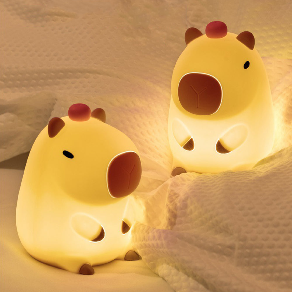 Novelty Cartoon Capybara Shaped Soft Silicone LED Night Light with Rechargeable and Touch Control_4