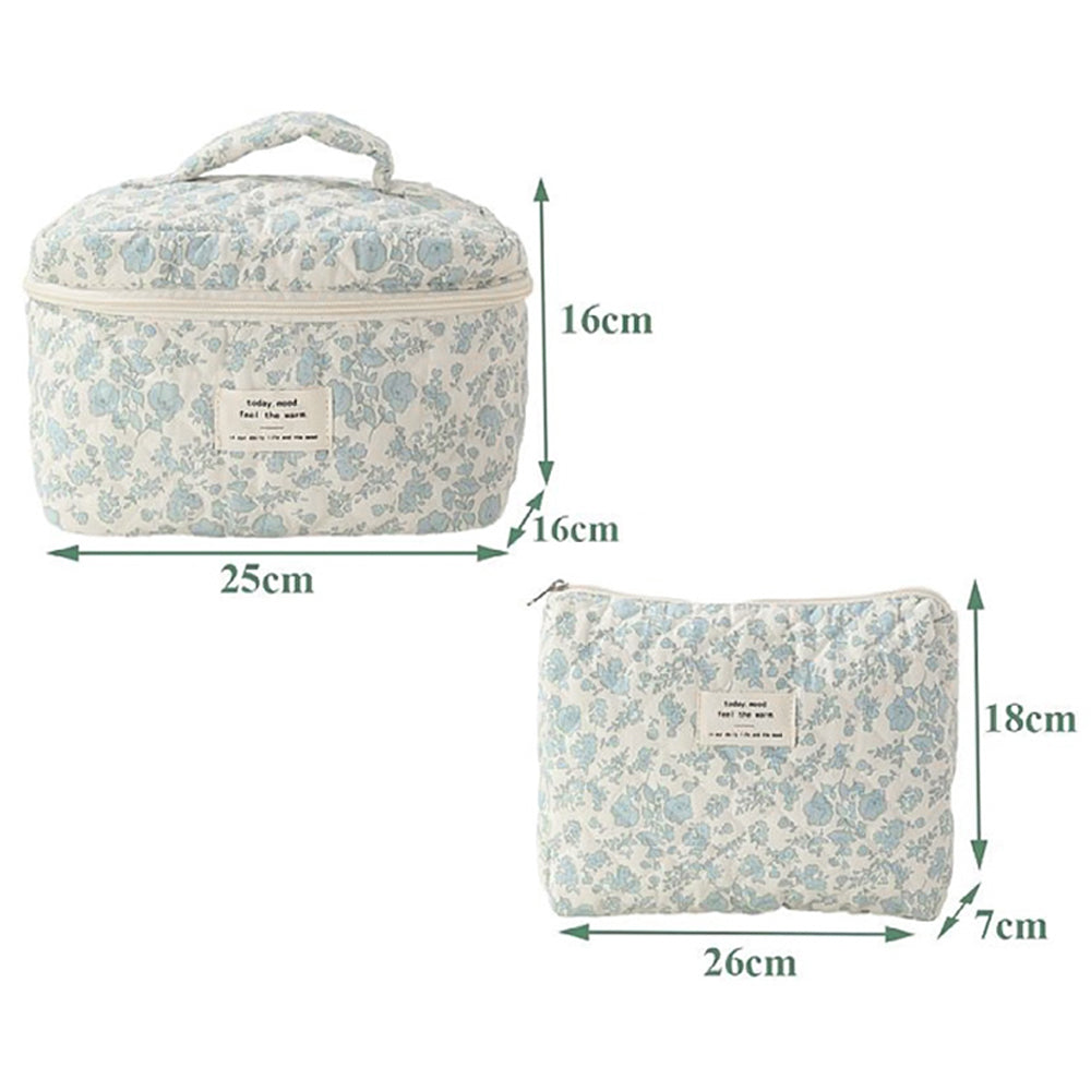 Quilted Floral Makeup Bag Set for Travel Coquette Aesthetic Cosmetic Bags (2-Piece)_23